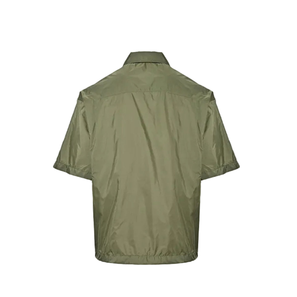 PRADA Re-Nylon Triangle Logo Short Sleeve Zip Shirt Jacket PRD Army Green