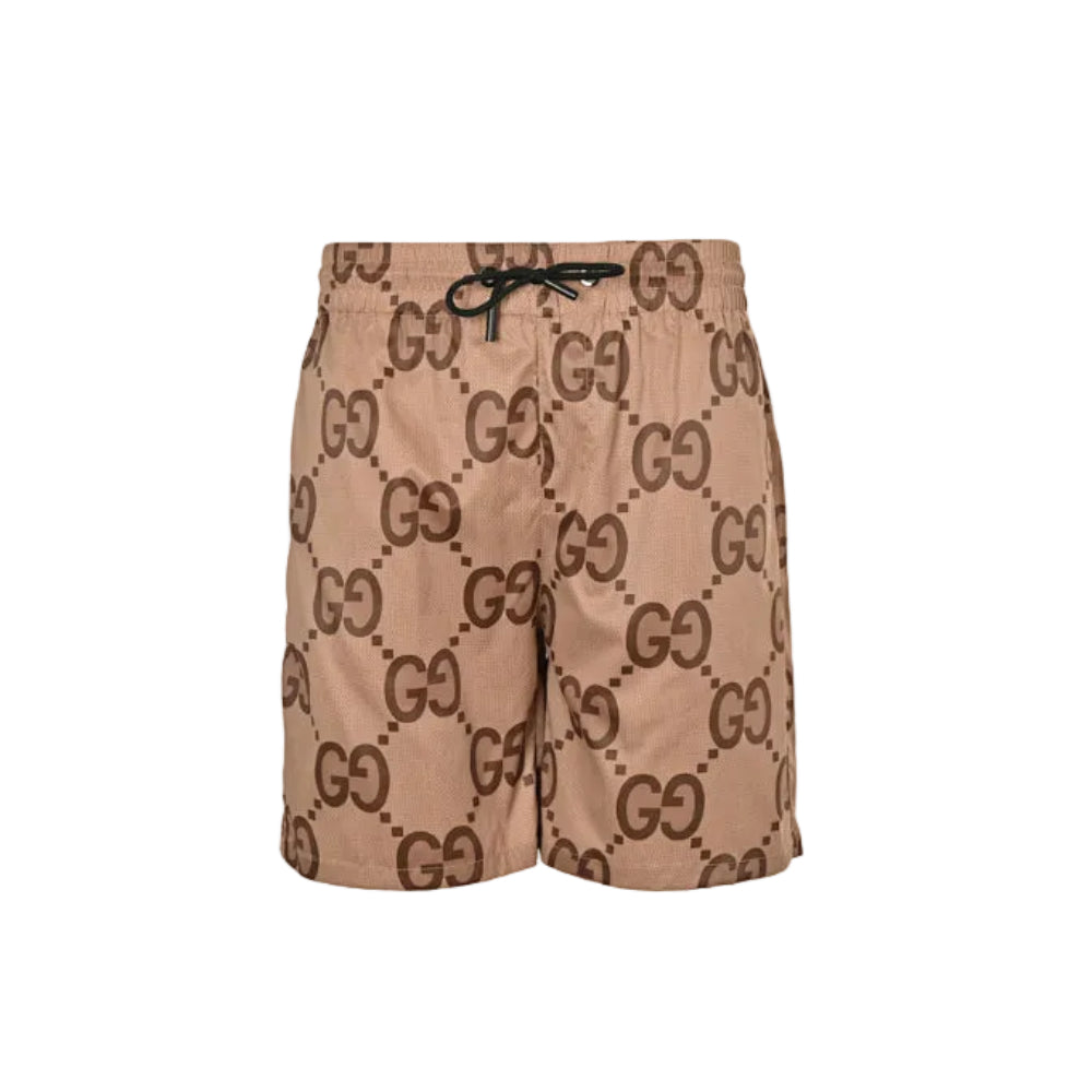 Gucci All-Over Dual-Letter Print Swim Shorts – Camel