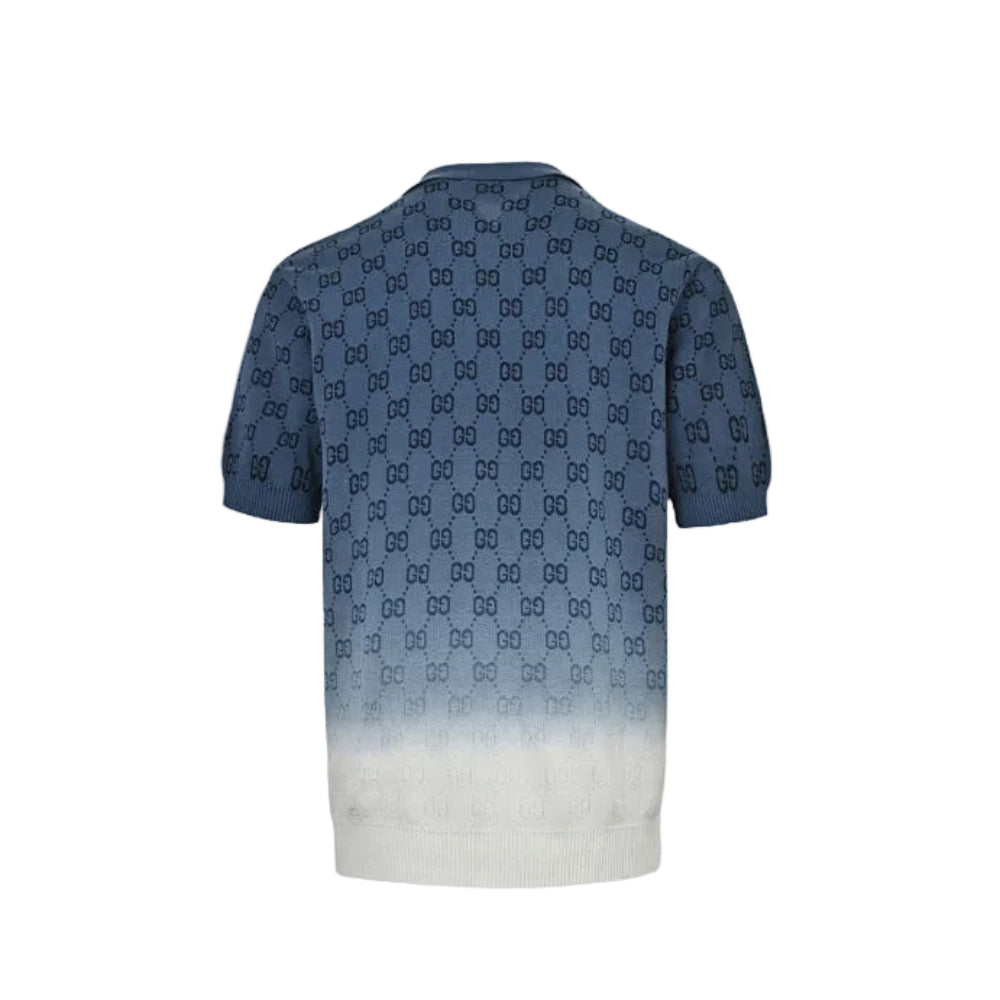 Gucci Steel Blue GG Jacquard Ombré Knit Polo