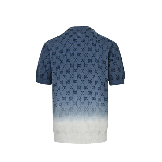 Gucci Steel Blue GG Jacquard Ombré Knit Polo