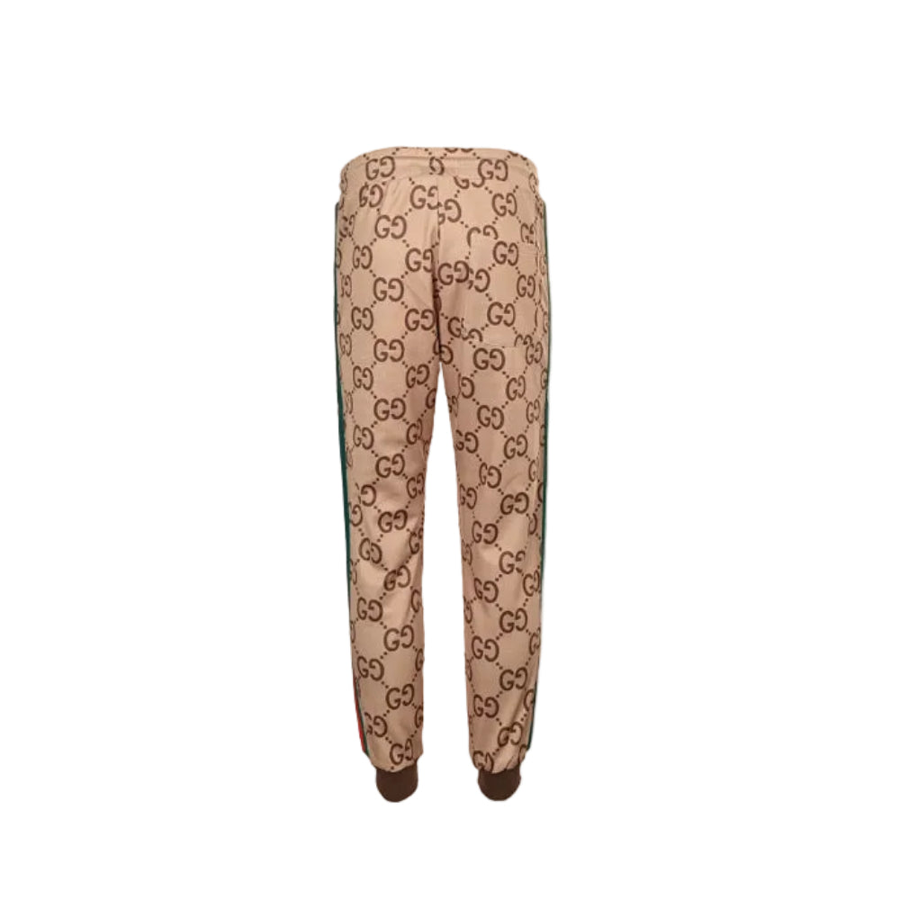 Gucci Beige Allover Monogram Mesh Jogger Pants with Dual-Stripe Detail