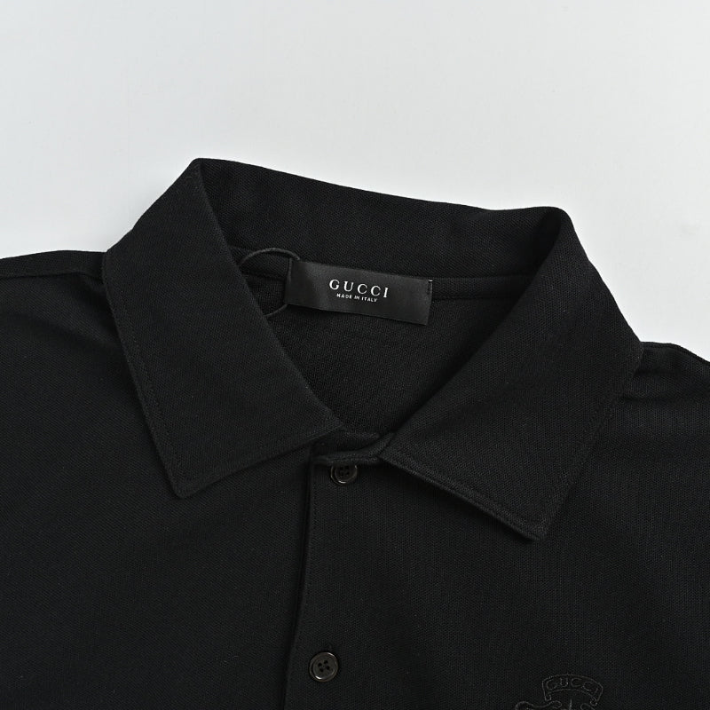 Gucci Black Tonal Crown Embroidered Piqué Polo