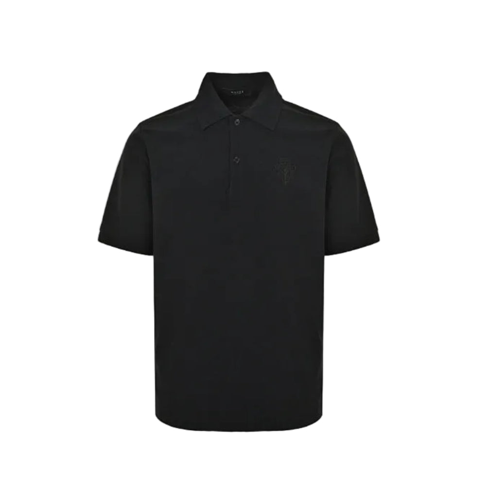 Gucci Black Tonal Crown Embroidered Piqué Polo