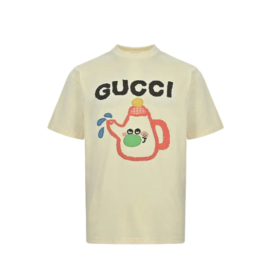 Gucci Butter Yellow Frog Teapot Brushstroke Graphic Tee