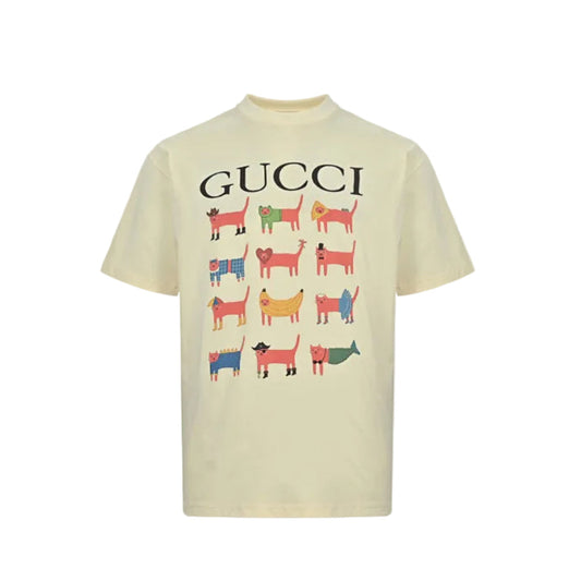 Gucci Butter Yellow Costumed Animal Grid Graphic Tee