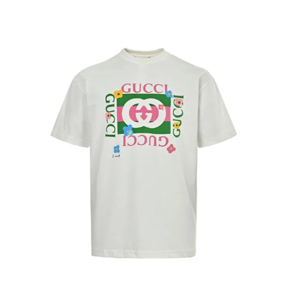 Gucci Off-White Floral Frame Monogram Graphic Tee
