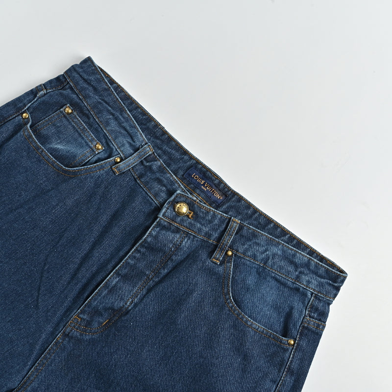 Louis Vuitton Monogram Cuff Wide-Leg Jeans — Dark Wash
