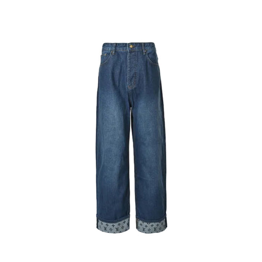 Louis Vuitton Monogram Cuff Wide-Leg Jeans — Dark Wash