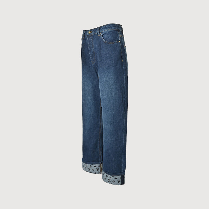 Louis Vuitton Monogram Cuff Wide-Leg Jeans — Dark Wash