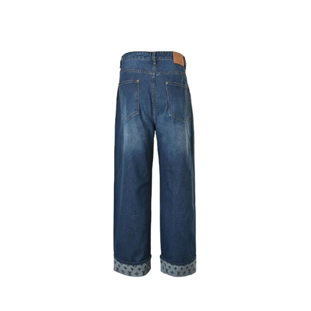 Louis Vuitton Monogram Cuff Wide-Leg Jeans — Dark Wash