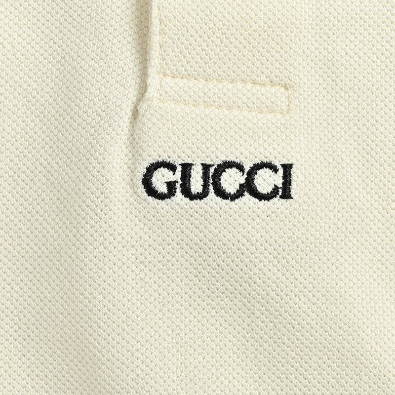 Gucci Ivory Purple-Stripe Collar Piqué Polo Shirt