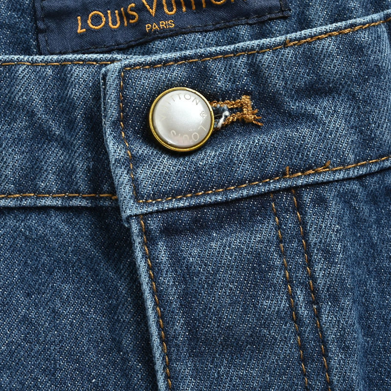 Louis Vuitton Leather Patch Washed Denim Shorts — Indigo Blue