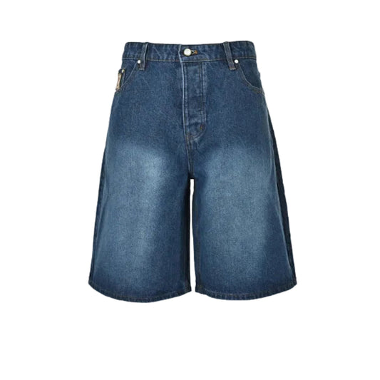 Louis Vuitton Leather Patch Washed Denim Shorts — Indigo Blue
