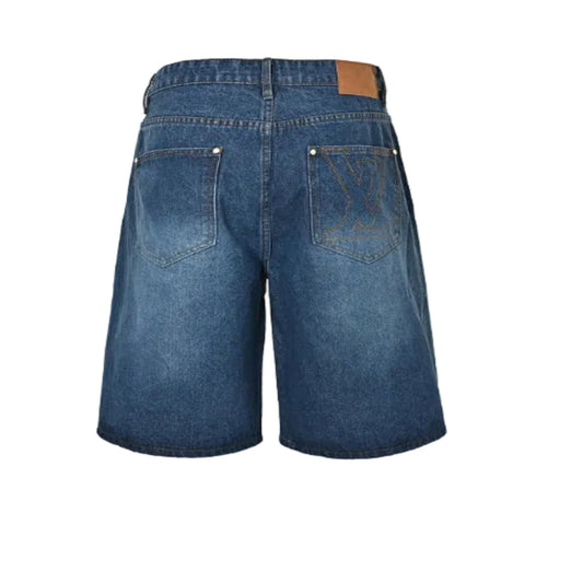 Louis Vuitton Leather Patch Washed Denim Shorts — Indigo Blue