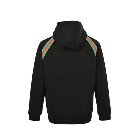 Gucci Black Heavyweight Hooded Full-Zip Jacket with Shoulder Heritage Stripe