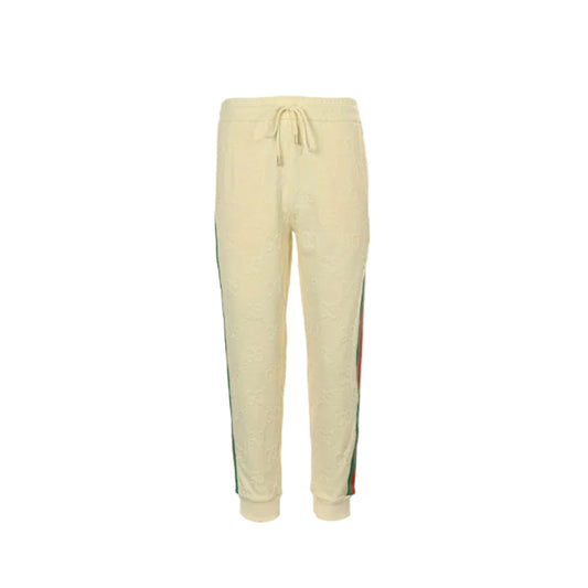 Gucci Cream Tone-on-Tone Jacquard Jogger Pants with Tri-Stripe Detail