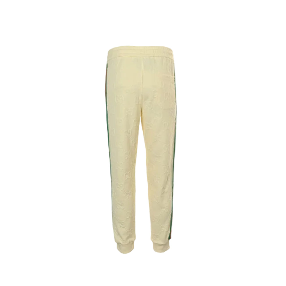 Gucci Cream Tone-on-Tone Jacquard Jogger Pants with Tri-Stripe Detail