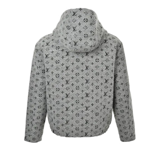 Louis Vuitton Monogram Allover Print Bouclé Hooded Zip Jacket – Grey