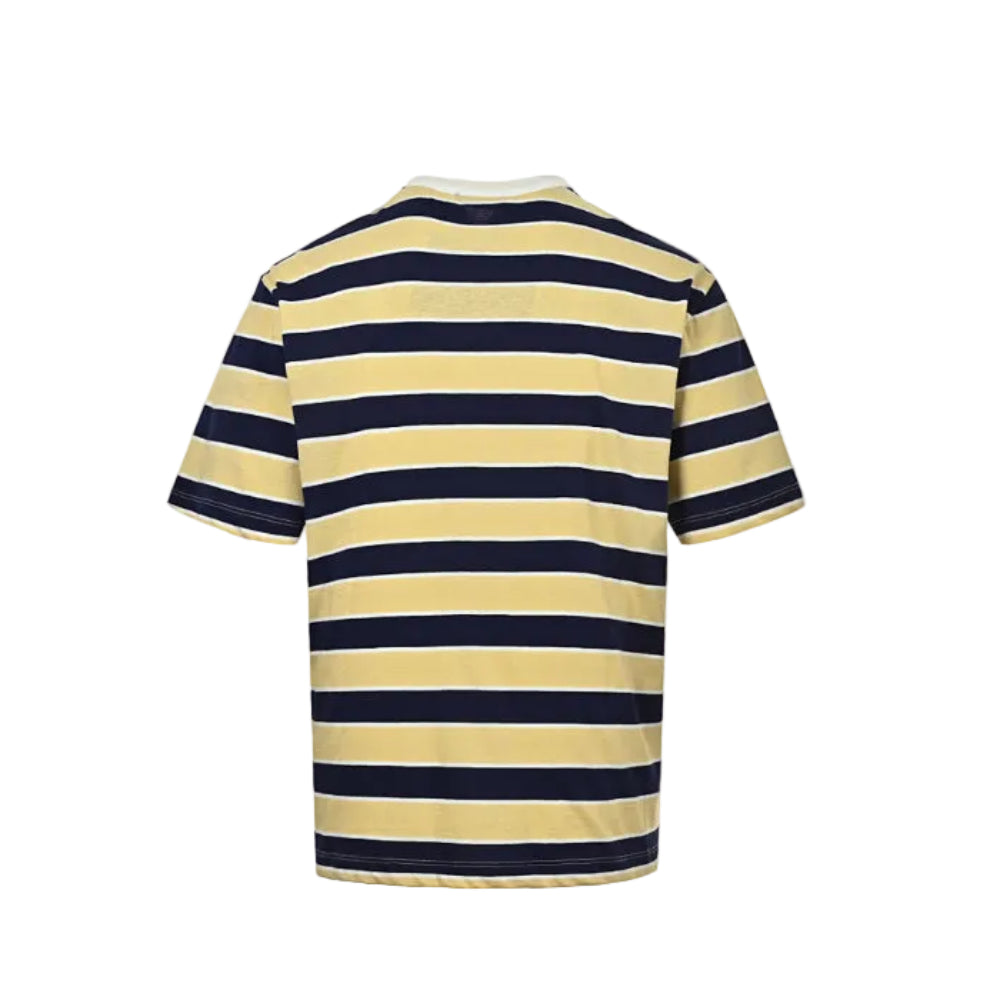 PRADA Milano Bold Stripe Sky Blue Leather Label Chest Pocket Crewneck Tee PRD Navy Yellow