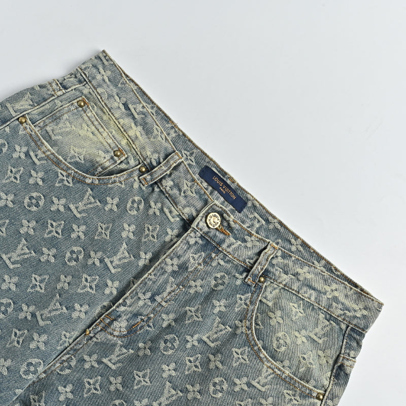 Louis Vuitton Monogram Jacquard Straight Jeans — Light Wash