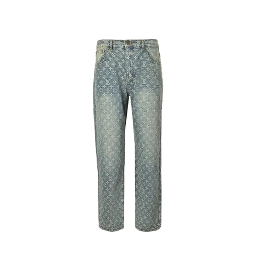 Louis Vuitton Monogram Jacquard Straight Jeans — Light Wash