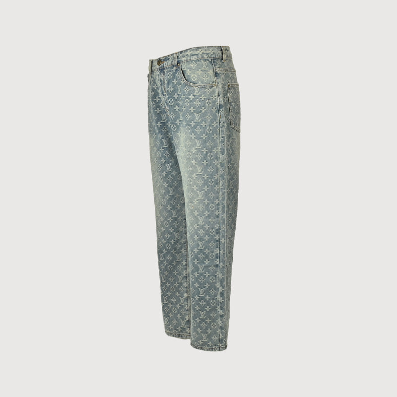 Louis Vuitton Monogram Jacquard Straight Jeans — Light Wash