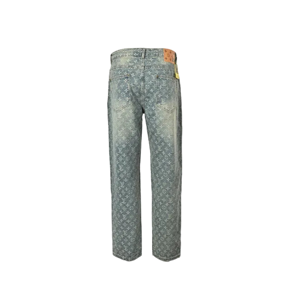 Louis Vuitton Monogram Jacquard Straight Jeans — Light Wash