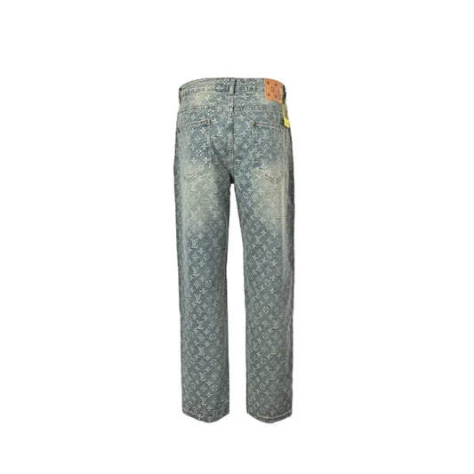Louis Vuitton Monogram Jacquard Straight Jeans — Light Wash