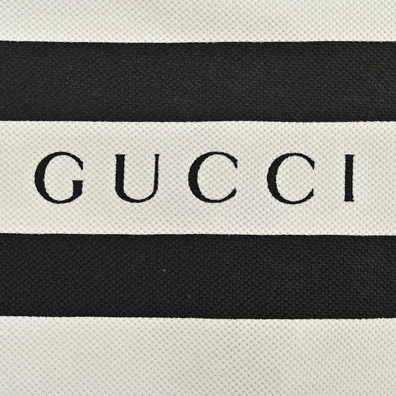 Gucci Off-White Piqué Stripe Chest Band Wordmark Embroidered Polo Shirt