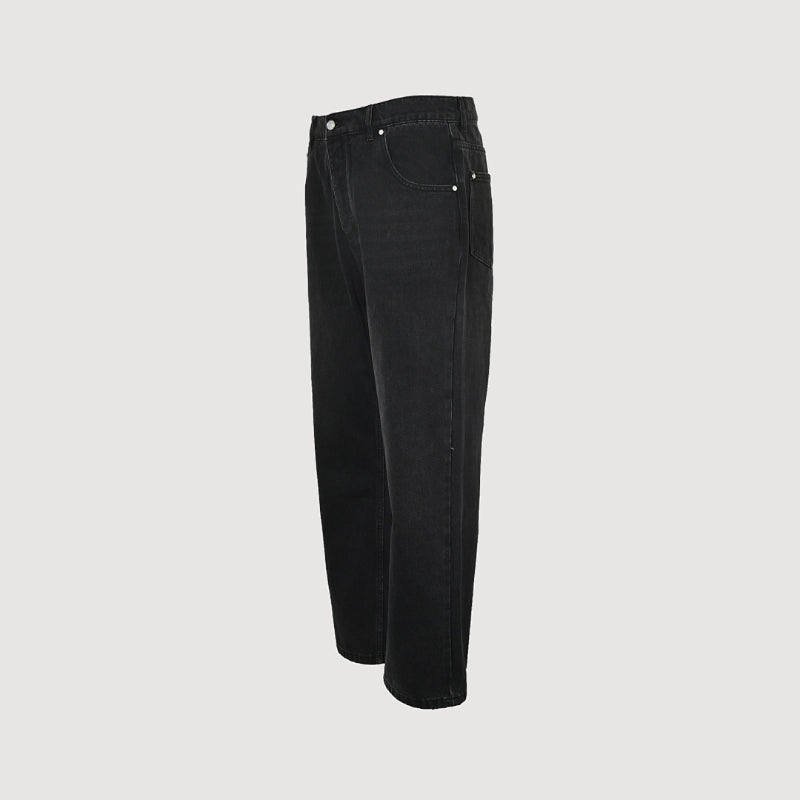 Louis Vuitton Leather Tab Wide-Leg Jeans — Black