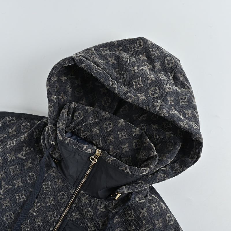 Louis Vuitton Monogram Allover Print Technical Hooded Zip Jacket – Black