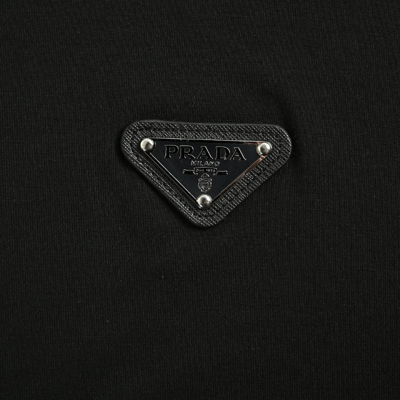 PRADA Milano Dal 1913 Saffiano Leather Triangle Logo Crewneck Tee PRD Black