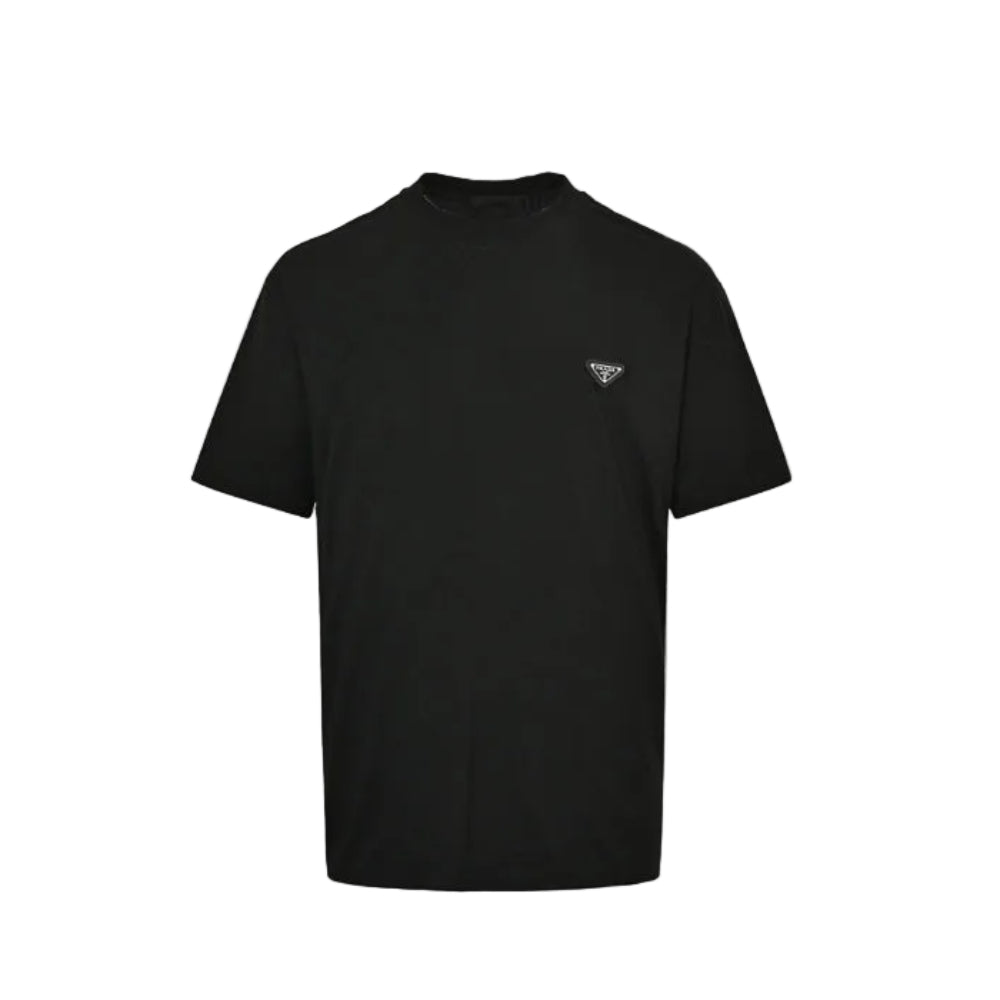 PRADA Milano Dal 1913 Saffiano Leather Triangle Logo Crewneck Tee PRD Black