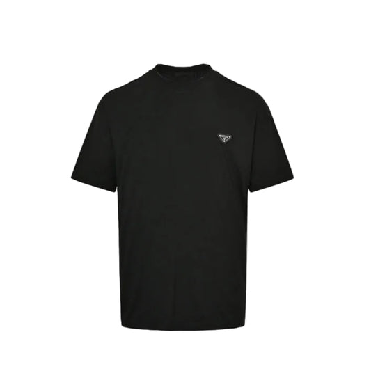 PRADA Milano Dal 1913 Saffiano Leather Triangle Logo Crewneck Tee PRD Black
