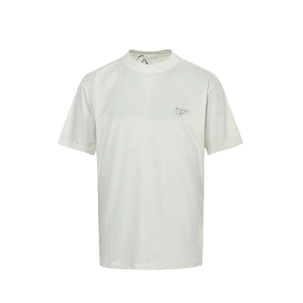 PRADA Milano Dal 1913 Saffiano Leather Triangle Logo Crewneck Tee PRD Off-White