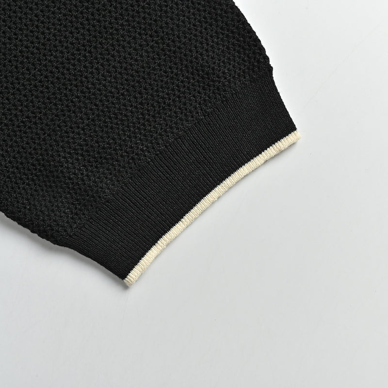 PRADA Milano Honeycomb Knit Tipped Polo Shirt PRD Black