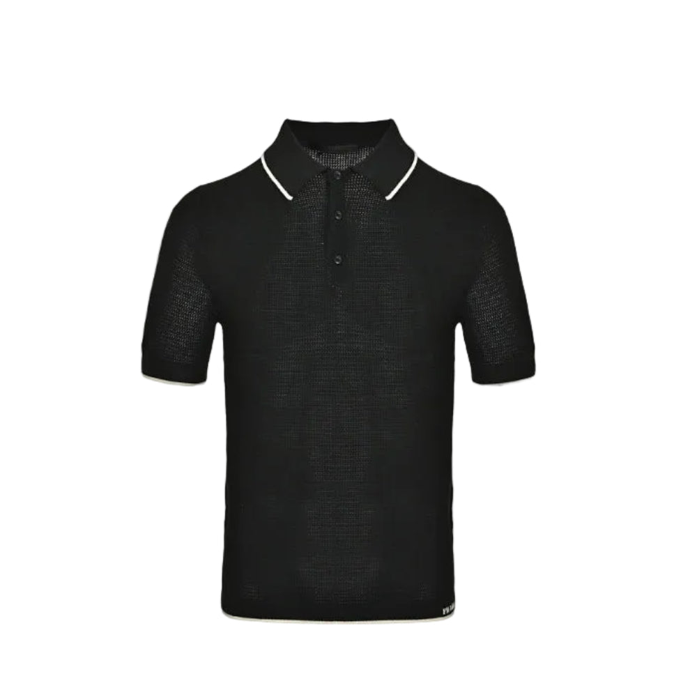 PRADA Milano Honeycomb Knit Tipped Polo Shirt PRD Black