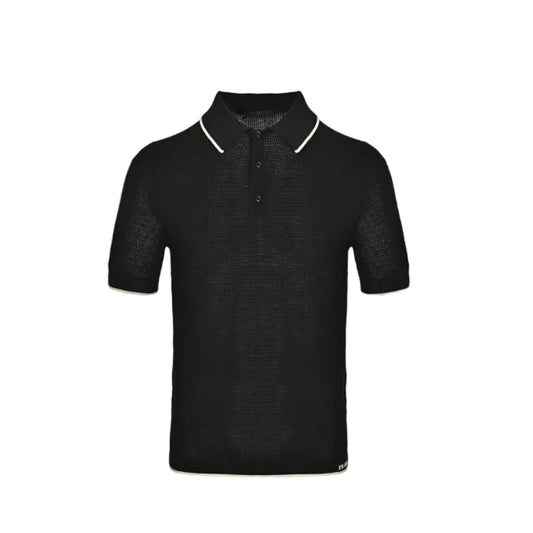 PRADA Milano Honeycomb Knit Tipped Polo Shirt PRD Black