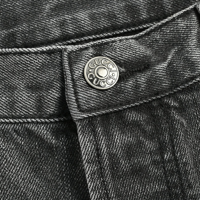 Gucci Smoke Grey Washed Straight Denim Pants with Horsebit Detail