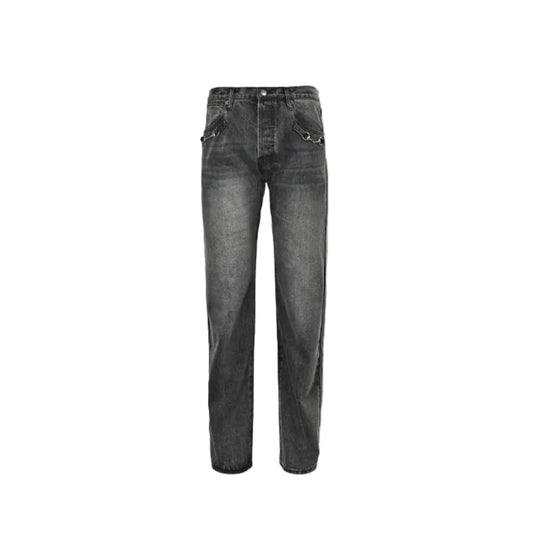 Gucci Smoke Grey Washed Straight Denim Pants with Horsebit Detail