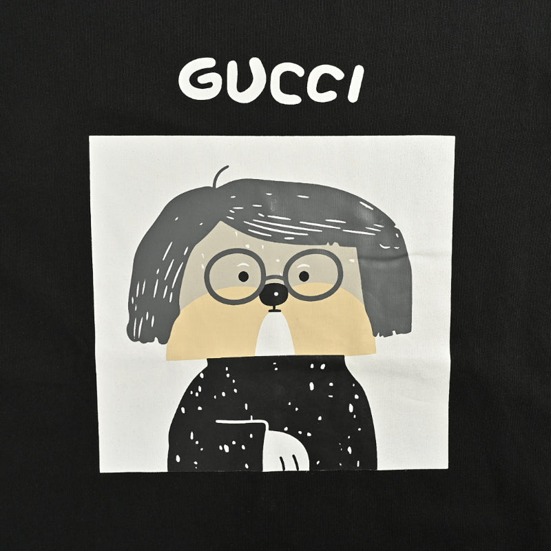 Gucci Black Sketch Dog Portrait Framed Graphic Tee