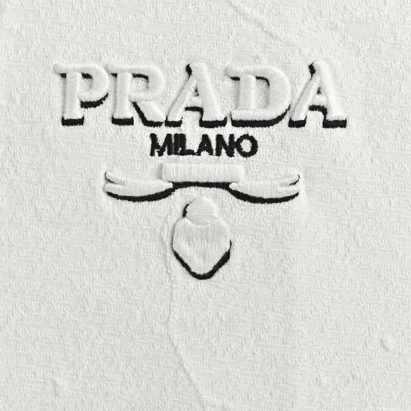 PRADA Milano 3D Logo Embroidered Jacquard Crewneck Tee PRD White