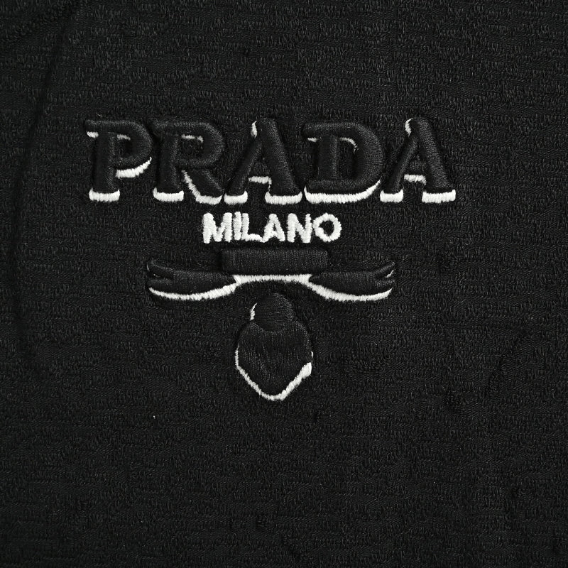 PRADA Milano 3D Logo Embroidered Jacquard Crewneck Tee PRD Black