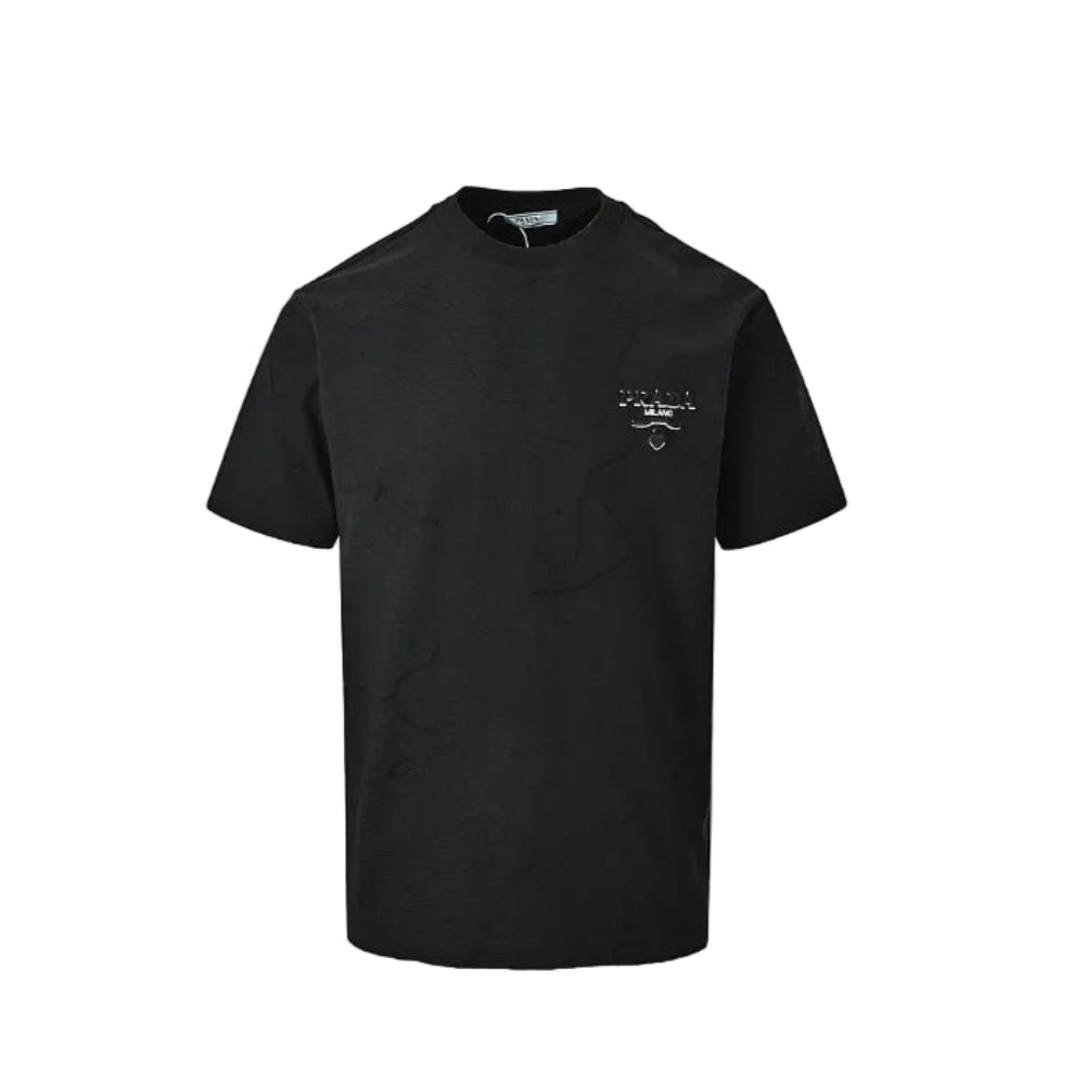 PRADA Milano 3D Logo Embroidered Jacquard Crewneck Tee PRD Black