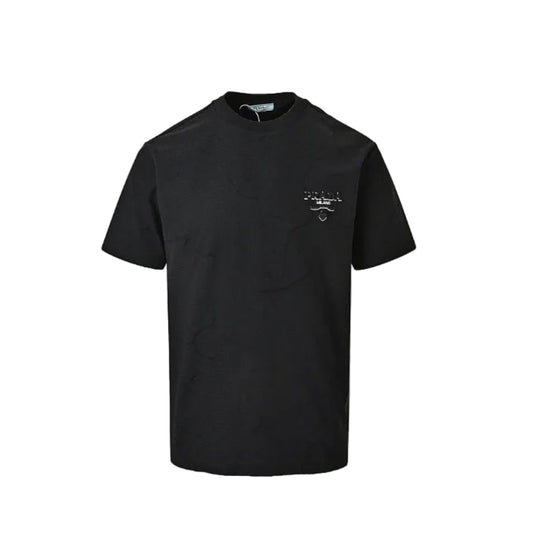 PRADA Milano 3D Logo Embroidered Jacquard Crewneck Tee PRD Black