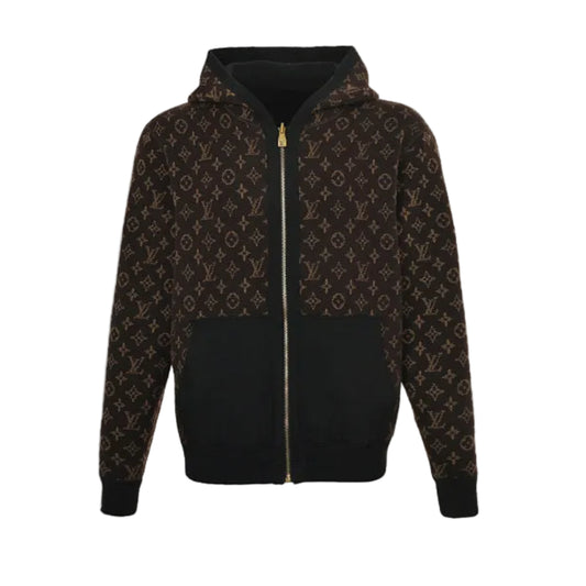 Louis Vuitton Monogram Print Color Block Zip Hoodie – Brown / Black