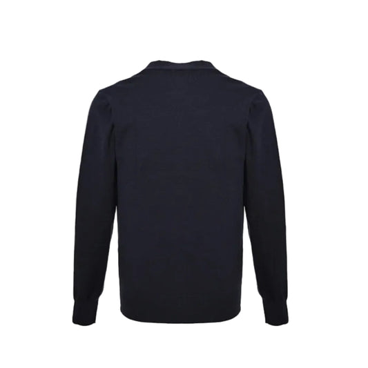 Gucci Navy Fine Knit V-Neck Cardigan with Multicolor Monogram Embroidery