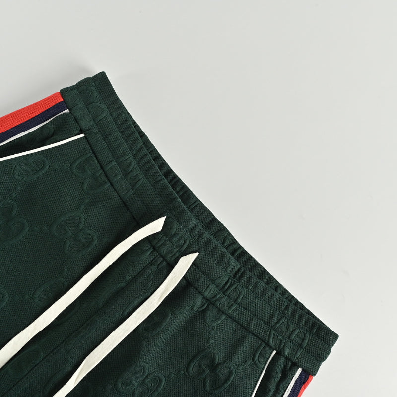 Gucci Forest Green Tone-on-Tone Jacquard Jogger Pants with Tri-Stripe Detail