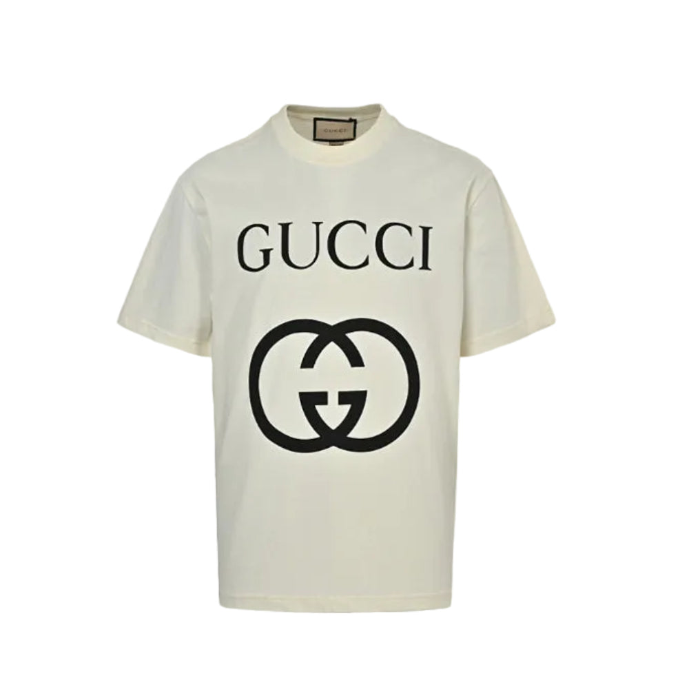 Gucci Off-White Oversized Serif Wordmark GG Interlocking Logo Heavyweight Tee