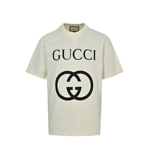 Gucci Off-White Oversized Serif Wordmark GG Interlocking Logo Heavyweight Tee